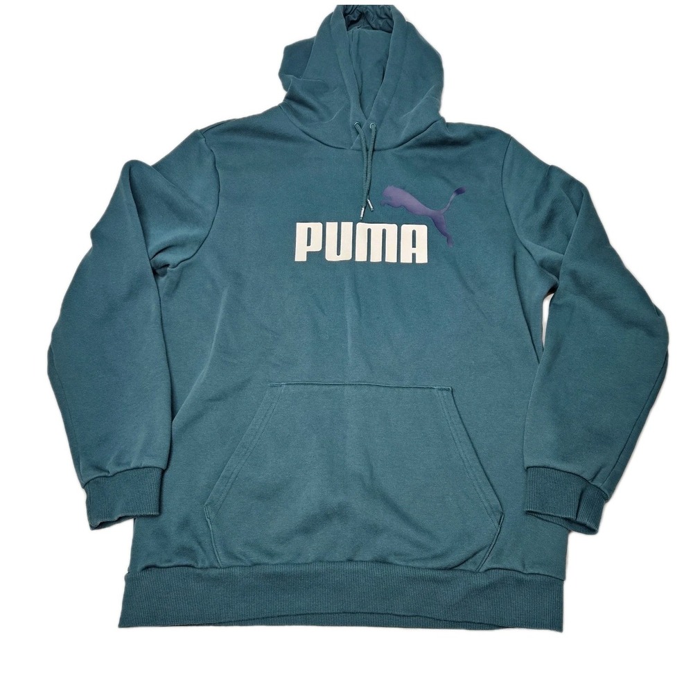 Puma Hoodie Size L‎ Sweatshirt Sweater Spell Out PullOver Turquoise Mens Womens